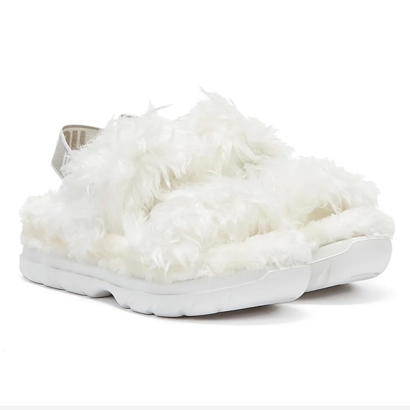 UGG Fluff Sugar Sandals Faux Fur Slides Straps Slingback Logo Platform Fluffy - Picture 14 of 14